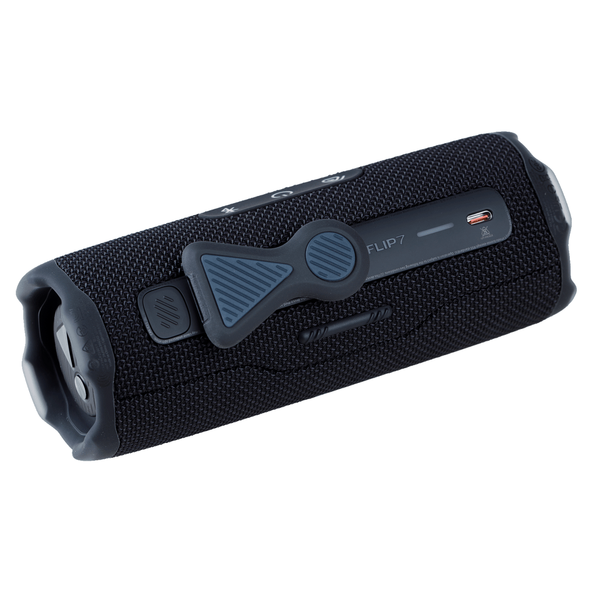 Black JBL Flip 7 Bluetooth speaker with JBL MAG magnetic mount attached