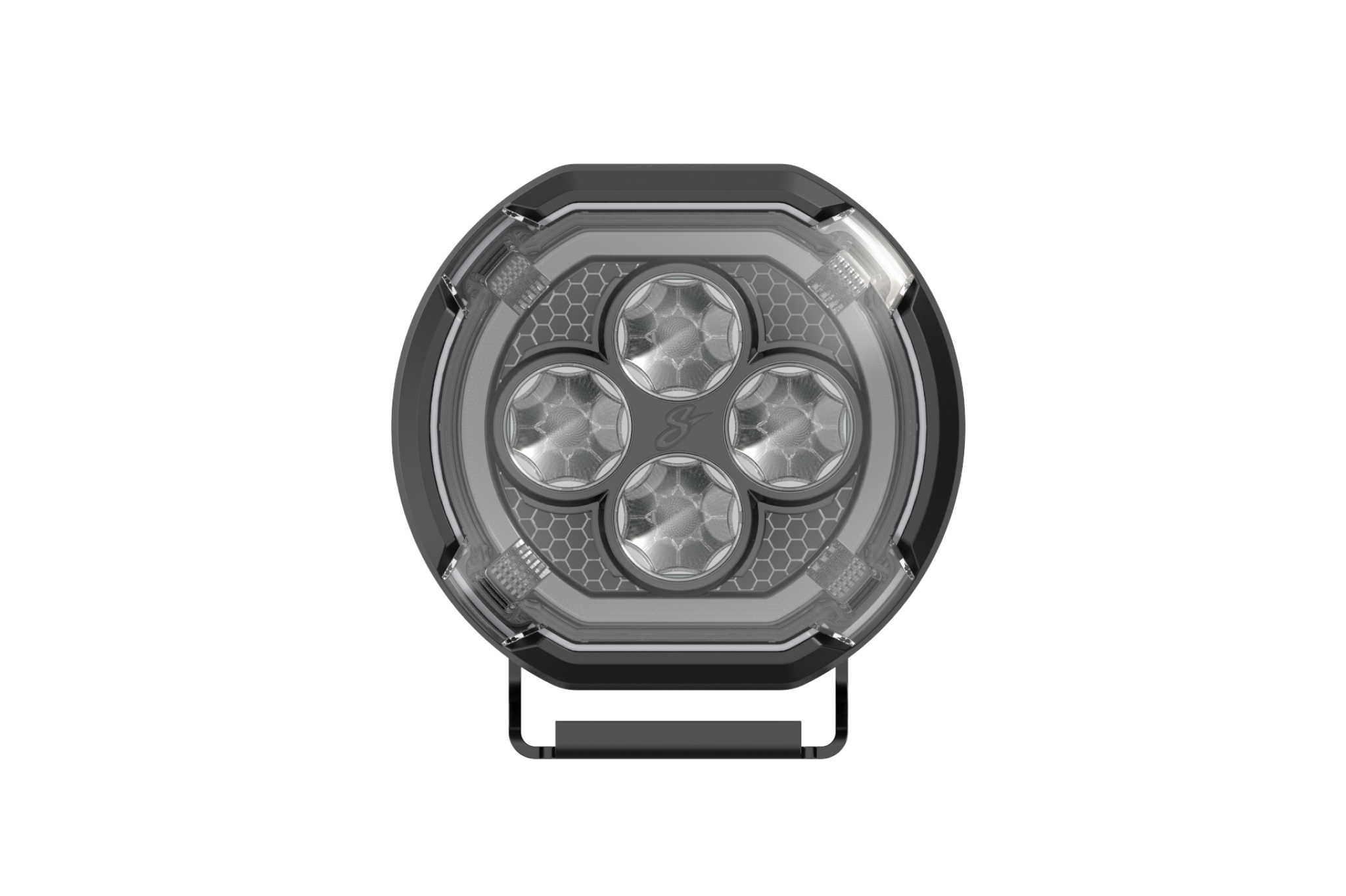 Stinger round LED off road light with four circular lenses and mounting bracket