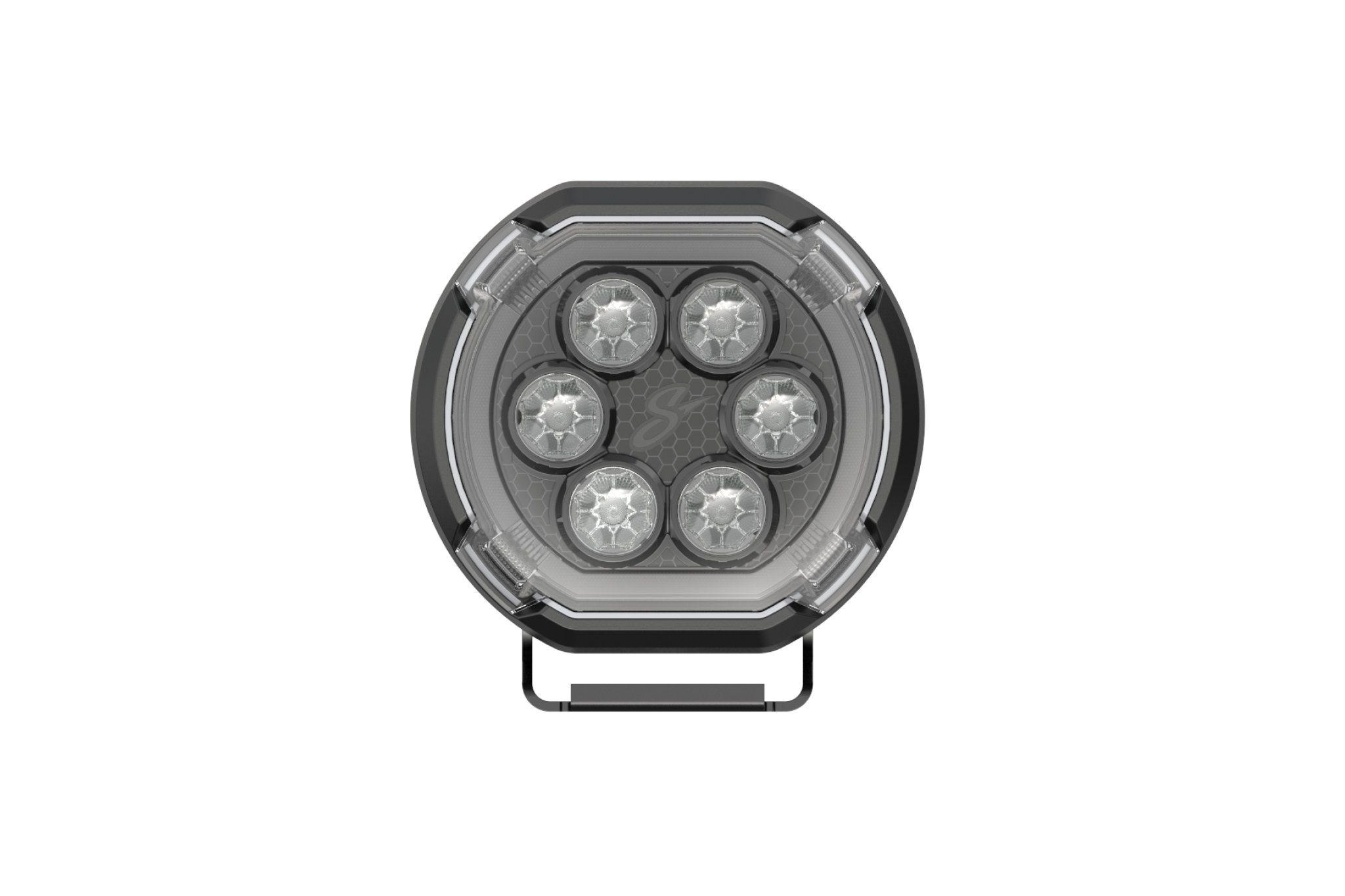 Stinger HEXCORE 6" LED pod light front view showing 6-LED array with clear lens and black aluminum housing