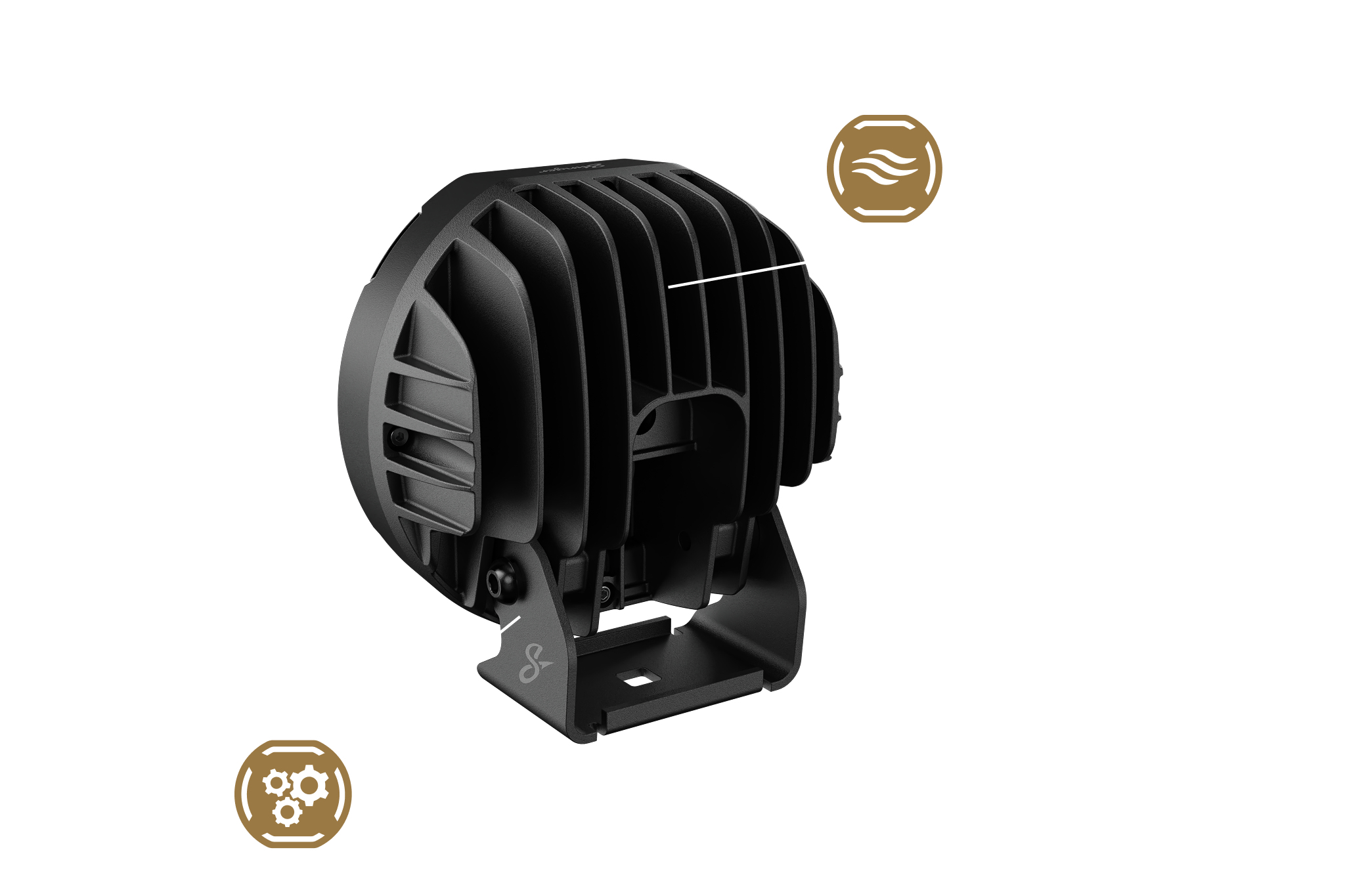 Stinger LED light pod rear view with cooling fins and mounting bracket