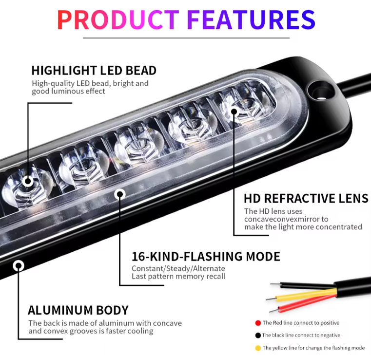 6 LED Waterproof White/Amber Strobe Light with Flash Patterns