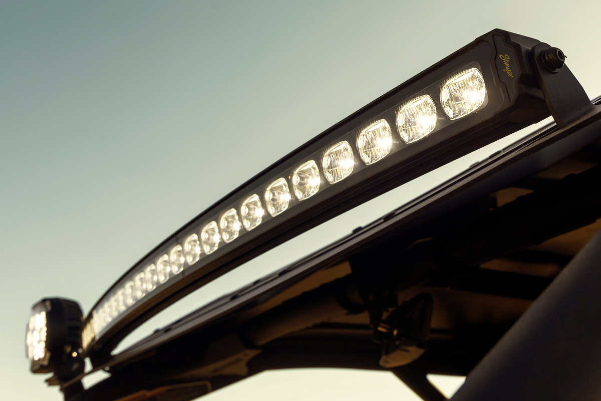 Stinger curved LED light bar mounted on vehicle roof