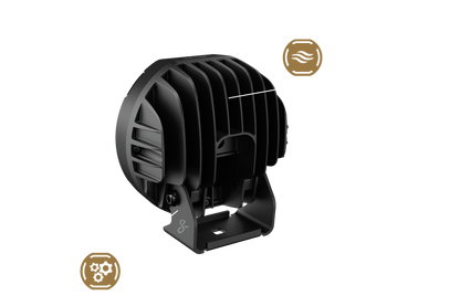 Stinger LED light pod rear view with cooling fins and mounting bracket