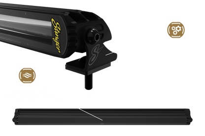 Stinger LED light bar with mounting bracket and gear and airflow icons