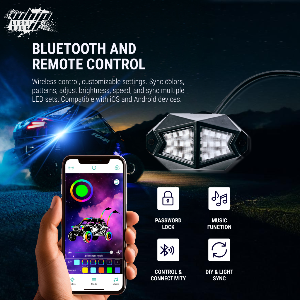K2 210° Wide-Angle RGB Rock Lights – Bluetooth Control, 300+ Colors