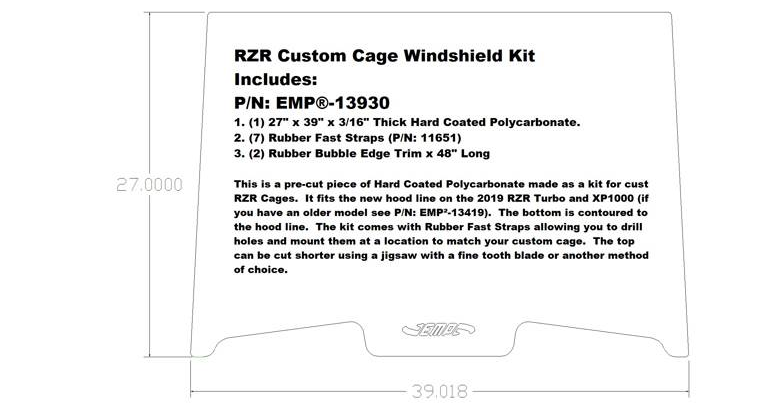 EMP RZR Custom Cage Windshield Kit for 2019-21 RZR Turbo and RZR XP1000