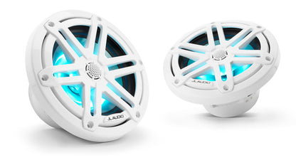 JL Audio 6.5-inch (165 mm) Marine Coaxial Speakers, Gloss White Sport Grilles with RGB LED Lighting