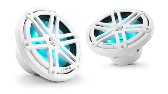 JL Audio 7.7-inch (196 mm) Marine Coaxial Speakers, White Sport Grilles with RGB LED Lighting